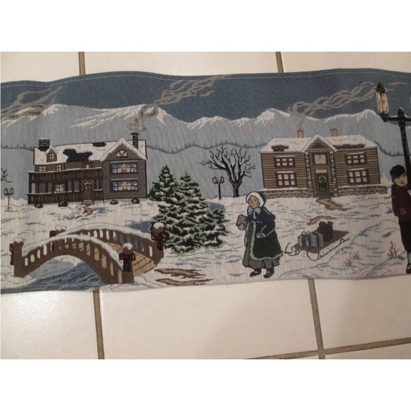 Vintage Tapestry Christmas Village Carolers 72" Table Runner EUC - Picture 2 of 5